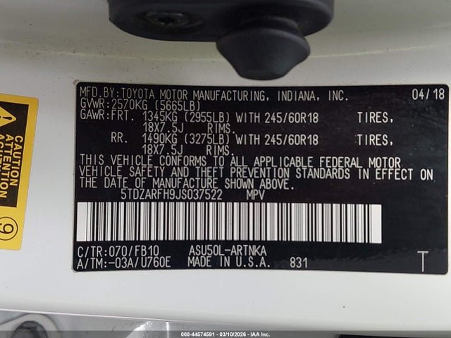 Toyota Highlander Le 2018 5TDZARFH9JS037522 Image 9