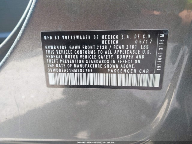 Продаж на аукціоні авто 2017 Volkswagen Jetta 1.4t Se, vin: 3VWDB7AJ1HM382797, номер лоту: 44574596