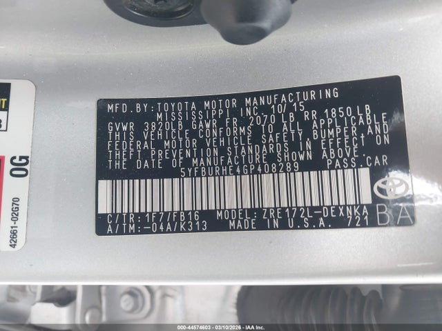 2016 TOYOTA COROLLA 5YFBURHE4GP408289 Photo 8