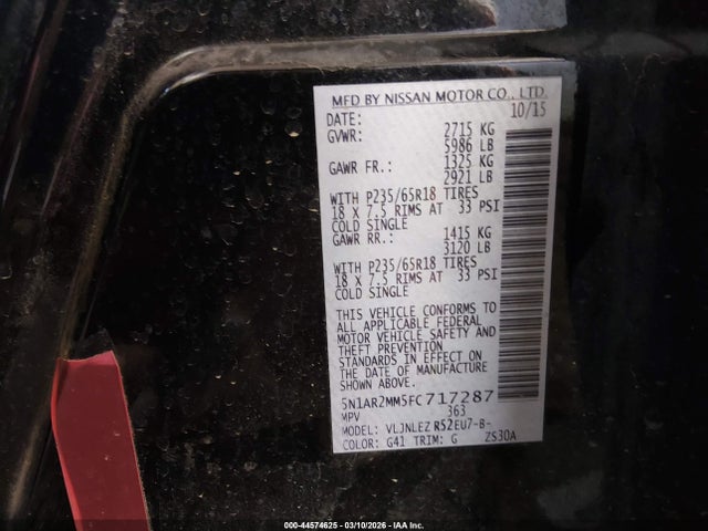 Nissan Pathfinder Sv 2015 5N1AR2MM5FC717287 Image 9