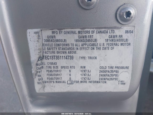 Продажа на аукционе авто 2005 Gmc Sierra 1500 Slt, vin: 2GTEC13T351114739, номер лота: 44574674