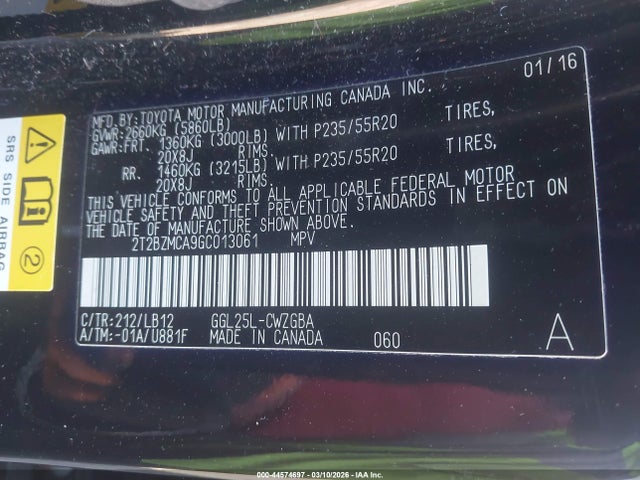 Aukcja sprzedaży 2016 Lexus Rx 350, vin: 2T2BZMCA9GC013061, numer aukcji: 44574697