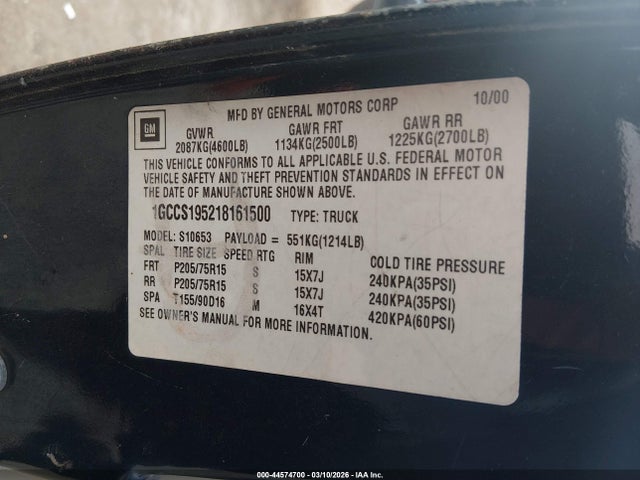 2001 CHEVROLET S-10 1GCCS195218161500 Photo 8