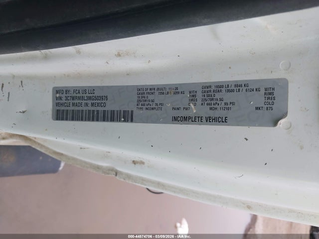 Aukcja sprzedaży 2021 Ram 5500 Chassis Tradesman/slt, vin: 3C7WRMBL3MG503976, numer aukcji: 44574706