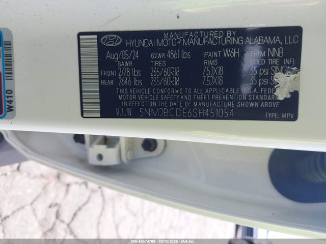 Aukcja sprzedaży 2025 Hyundai Tucson Sel, vin: 5NMJBCDE6SH451054, numer aukcji: 44574709