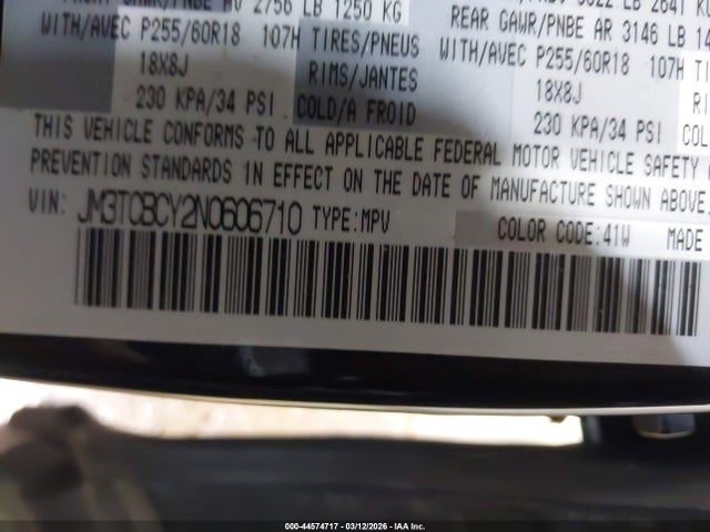 44574717 :رقم المزاد ، JM3TCBCY2N0606710 vin ، 2022 Mazda Cx-9 Touring مزاد بيع