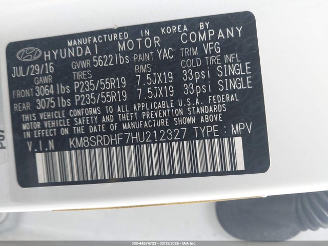 KM8SRDHF7HU212327 Hyundai Santa Fe Limited Ultimate