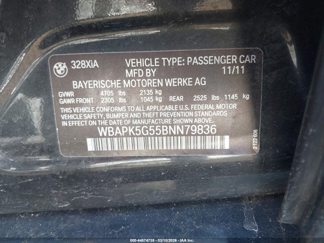 Продажа на аукционе авто 2011 Bmw 328i Xdrive, vin: WBAPK5G55BNN79836, номер лота: 44574735