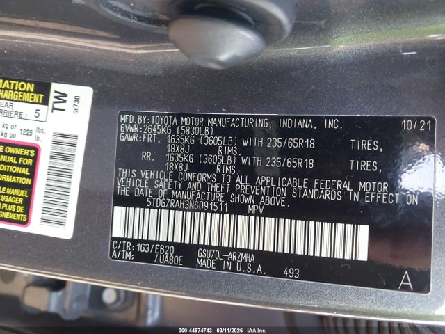 2022 TOYOTA HIGHLANDER 5TDGZRAH3NS091511 Photo 8