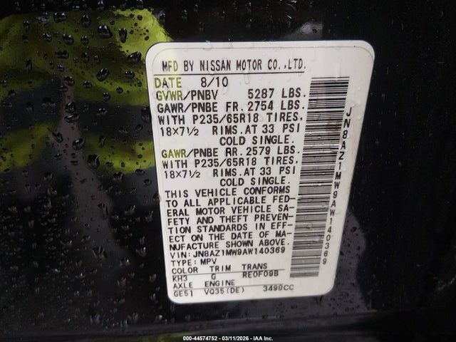 2010 NISSAN MURANO JN8AZ1MW9AW140369 Photo 8