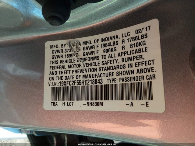 Honda Civic Lx 2017 19XFC2F55HE218843 Image 9