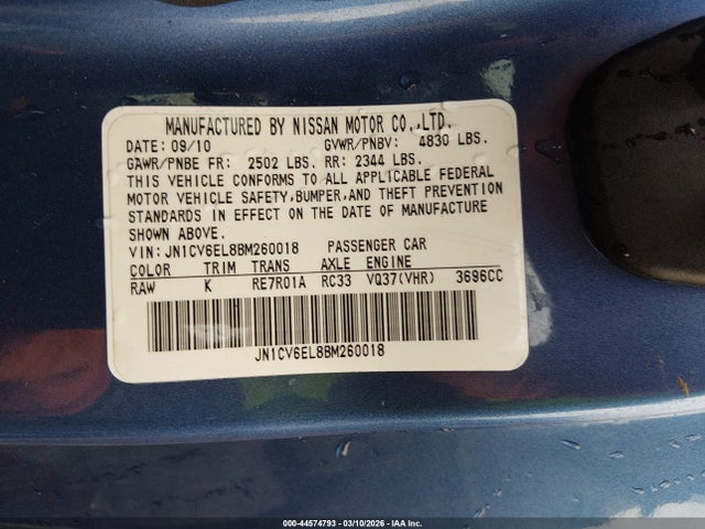 44574793 :رقم المزاد ، JN1CV6EL8BM260018 vin ، 2011 Infiniti G37x مزاد بيع