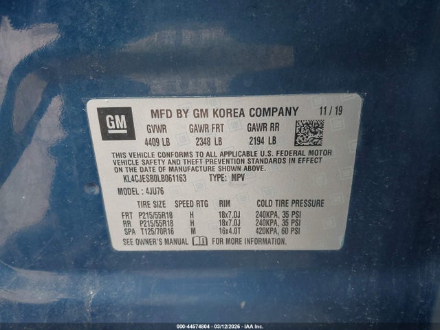 2020 Buick Encore Awd Preferred მანქანა იყიდება აუქციონზე, vin: KL4CJESB0LB061163, აუქციონის ნომერი: 44574804