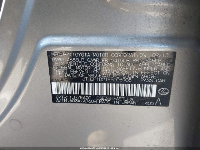 Aukcja sprzedaży 2014 Lexus Is 250, vin: JTHCF1D21E5005908, numer aukcji: 44574828