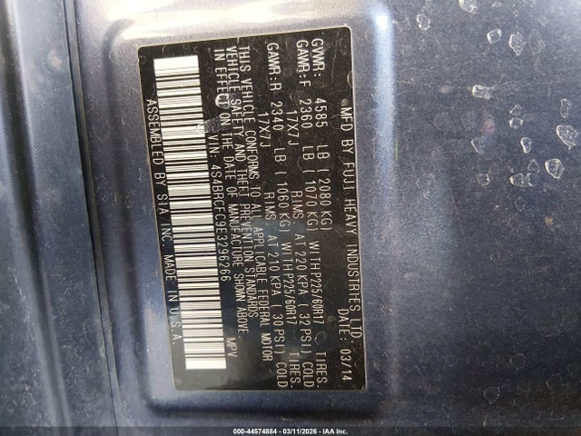 2014 Subaru Outback 2.5i Premium მანქანა იყიდება აუქციონზე, vin: 4S4BRCFC9E3296266, აუქციონის ნომერი: 44574884