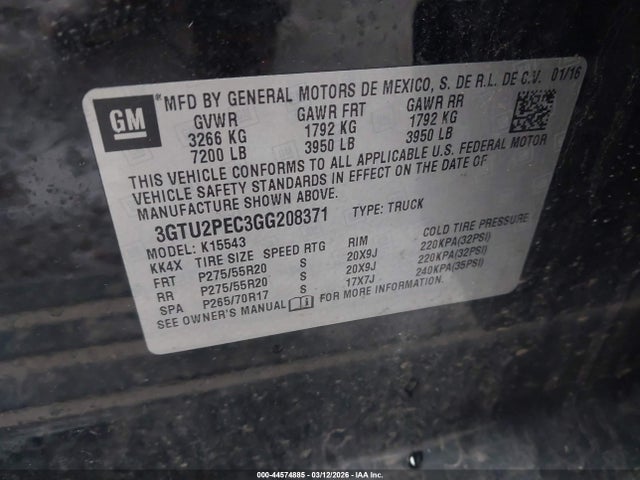Продажа на аукционе авто 2016 Gmc Sierra 1500 Denali, vin: 3GTU2PEC3GG208371, номер лота: 44574885