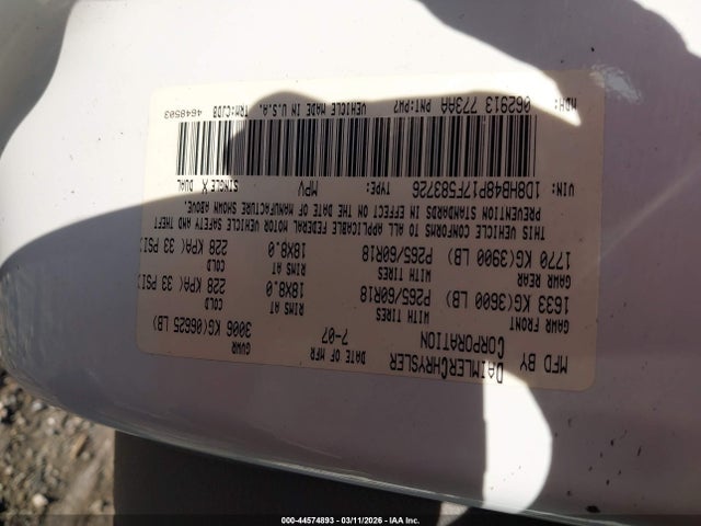 44574893 :رقم المزاد ، 1D8HB48P17F583726 vin ، 2007 Dodge Durango Slt مزاد بيع