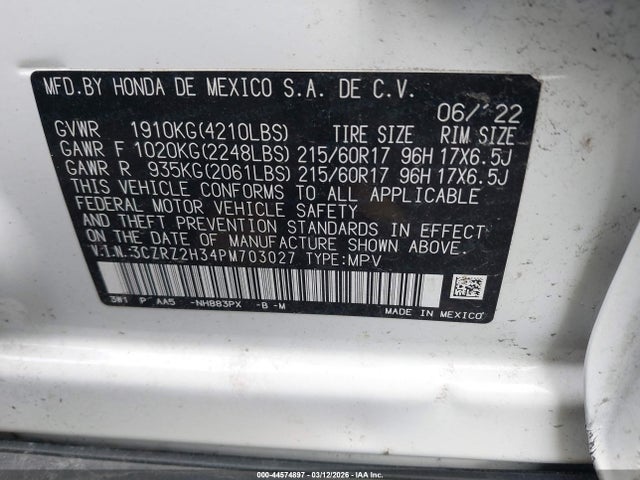 Aukcja sprzedaży 2023 Honda Hr-v Awd Lx, vin: 3CZRZ2H34PM703027, numer aukcji: 44574897