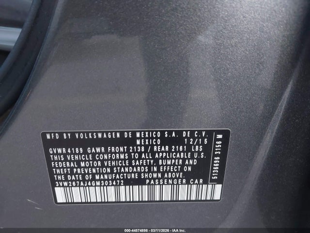 3VW267AJ4GM303472 Volkswagen Jetta 1.4t S