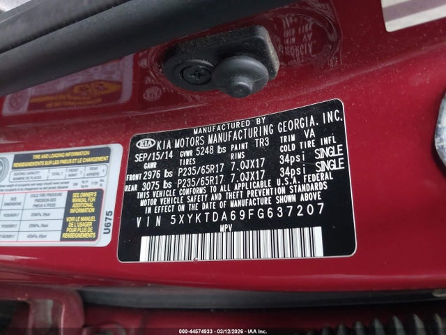 KIA SORENTO LX 2015 5XYKTDA69FG637207 Image 9