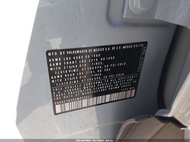 Aukcja sprzedaży 2025 Volkswagen Taos 1.5t Se, vin: 3VVSC7B25SM059523, numer aukcji: 44574965