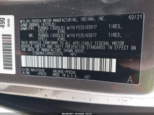 Toyota SIENNA LE 2021 5TDKRKEC4MS023376 Image 9
