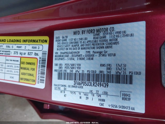 Ford Fusion Plug-in Hybrid Titanium 2020 3FA6P0SU3LR249439 Image 9
