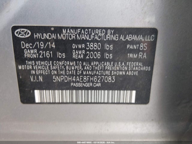 Hyundai Elantra Limited 2015 5NPDH4AE8FH627083 Image 9