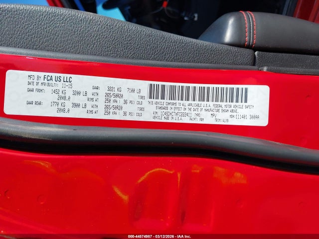 Продажа на аукционе авто 2015 Dodge Durango R/t, vin: 1C4SDHCTXFC222411, номер лота: 44574987