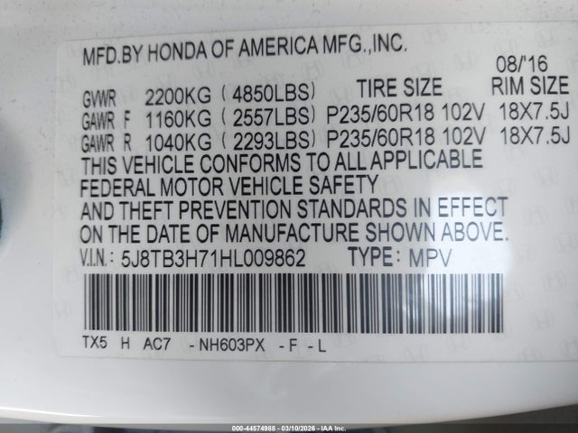 5J8TB3H71HL009862 Acura Rdx Advance Package