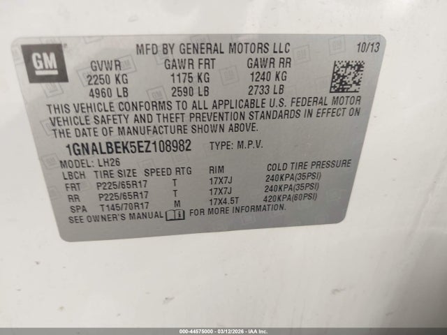 Chevrolet EQUINOX 1LT 2014 1GNALBEK5EZ108982 Image 9