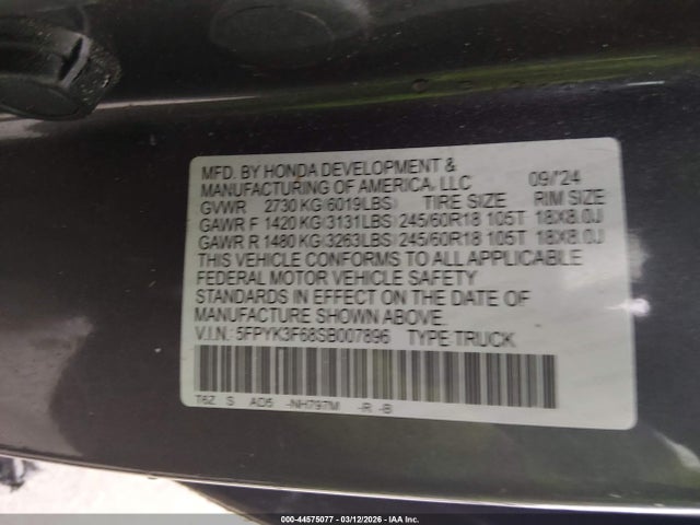5FPYK3F68SB007896 Honda Ridgeline Trailsport
