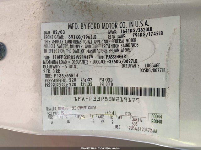 2003 FORD FOCUS 1FAFP33P83W219179 Photo 8