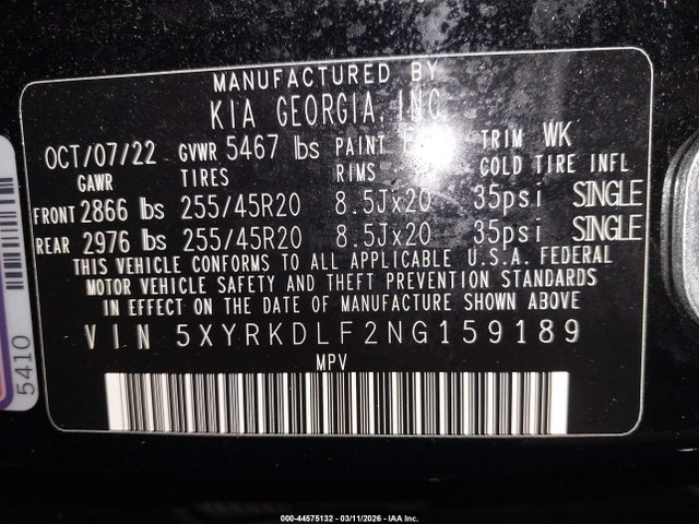 Aukcja sprzedaży 2022 Kia Sorento Sx, vin: 5XYRKDLF2NG159189, numer aukcji: 44575132