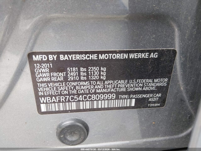 Продаж на аукціоні авто 2012 Bmw 535i, vin: WBAFR7C54CC809999, номер лоту: 44575138