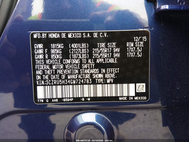 Aukcja sprzedaży 2016 Honda Hr-v Lx, vin: 3CZRU5H34GM724783, numer aukcji: 44575139