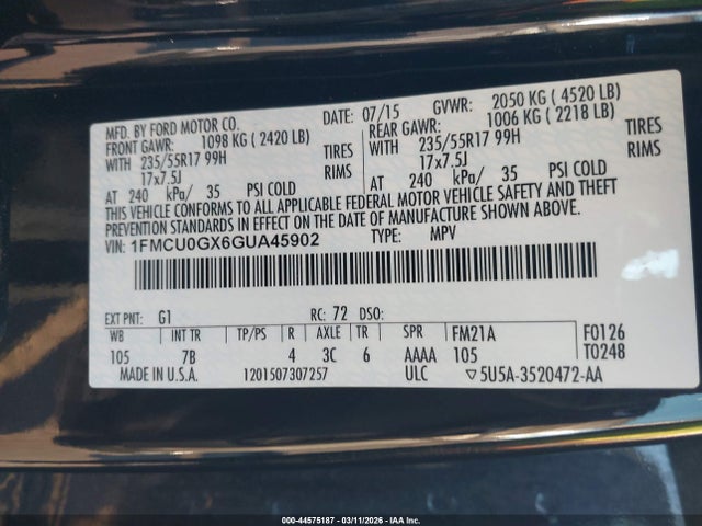 Ford ESCAPE SE 2016 1FMCU0GX6GUA45902 Image 9