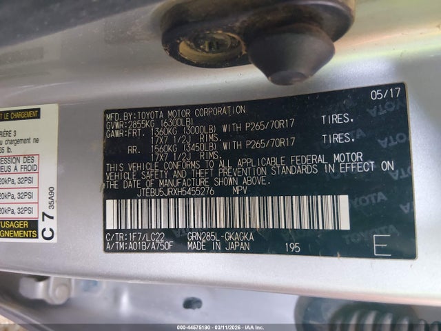 2017 TOYOTA 4RUNNER JTEBU5JRXH5455276 Photo 8