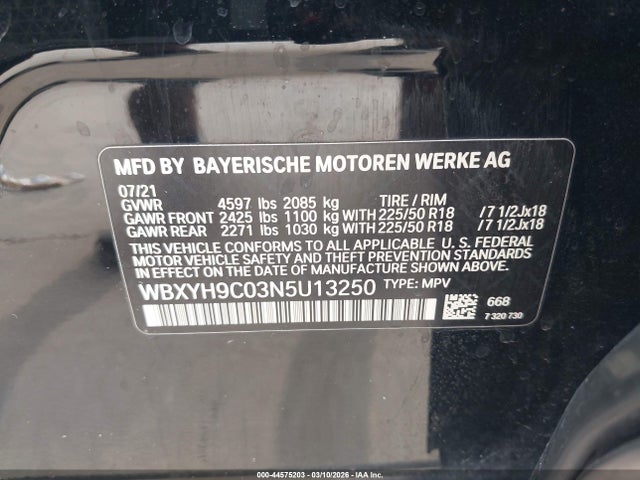 44575203 :رقم المزاد ، WBXYH9C03N5U13250 vin ، 2022 Bmw X2 Sdrive28i مزاد بيع