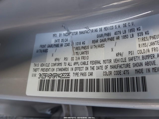 Aukcja sprzedaży 2024 Mazda Mazda3 2.5 S Select Sport, vin: 3MZBPABM9RM426335, numer aukcji: 44575212