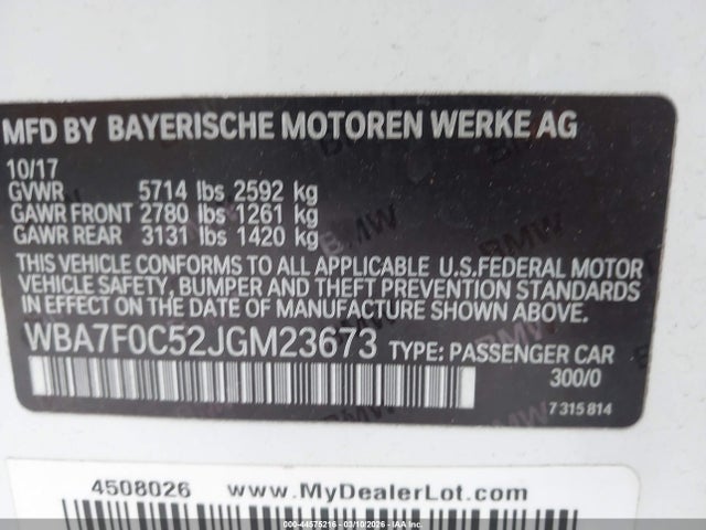 44575216 :رقم المزاد ، WBA7F0C52JGM23673 vin ، 2018 Bmw 750i مزاد بيع