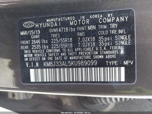 Hyundai Tucson Ultimate 2019 KM8J33AL5KU989099 Image 9