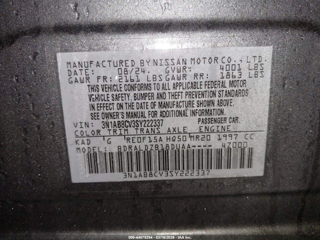 Aukcja sprzedaży 2025 Nissan Sentra Sv, vin: 3N1AB8CV3SY222337, numer aukcji: 44575294
