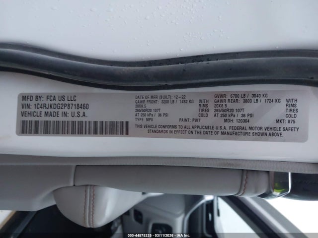 2023 Jeep Grand Cherokee L Overland 4x4 მანქანა იყიდება აუქციონზე, vin: 1C4RJKDG2P8718460, აუქციონის ნომერი: 44575325