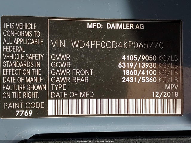 WD4PF0CD4KP065770 Mercedes-Benz Sprinter 2500 Standard Roof V6