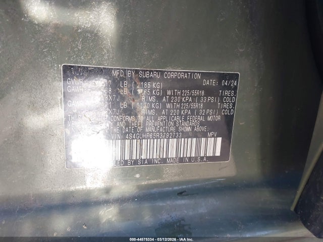 Aukcja sprzedaży 2024 Subaru Crosstrek Sport, vin: 4S4GUHF65R3792733, numer aukcji: 44575334