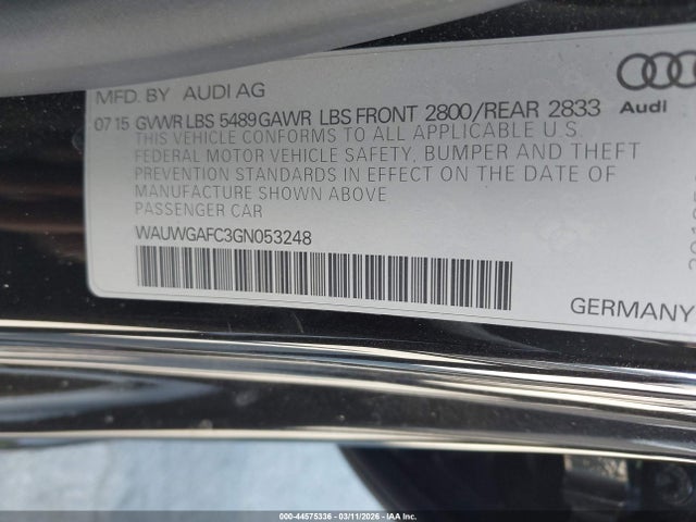 Auction sale of the 2016 Audi A7 3.0t Premium Plus, vin: WAUWGAFC3GN053248, lot number: 44575336