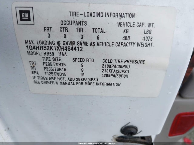 44575376 :رقم المزاد ، 1G4HR52K1XH464412 vin ، 1999 Buick Lesabre Limited Cmi مزاد بيع