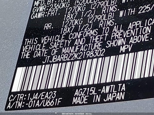 Продажа на аукционе авто 2019 Lexus Nx 300, vin: JTJBARBZ2K2198302, номер лота: 44575378