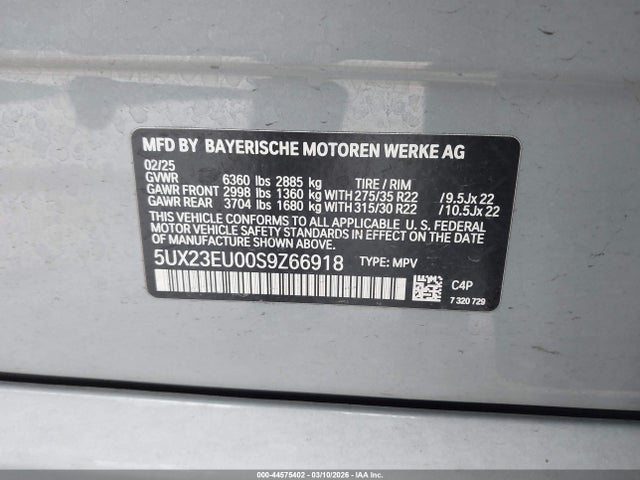 2025 Bmw X5 Xdrive40i მანქანა იყიდება აუქციონზე, vin: 5UX23EU00S9Z66918, აუქციონის ნომერი: 44575402